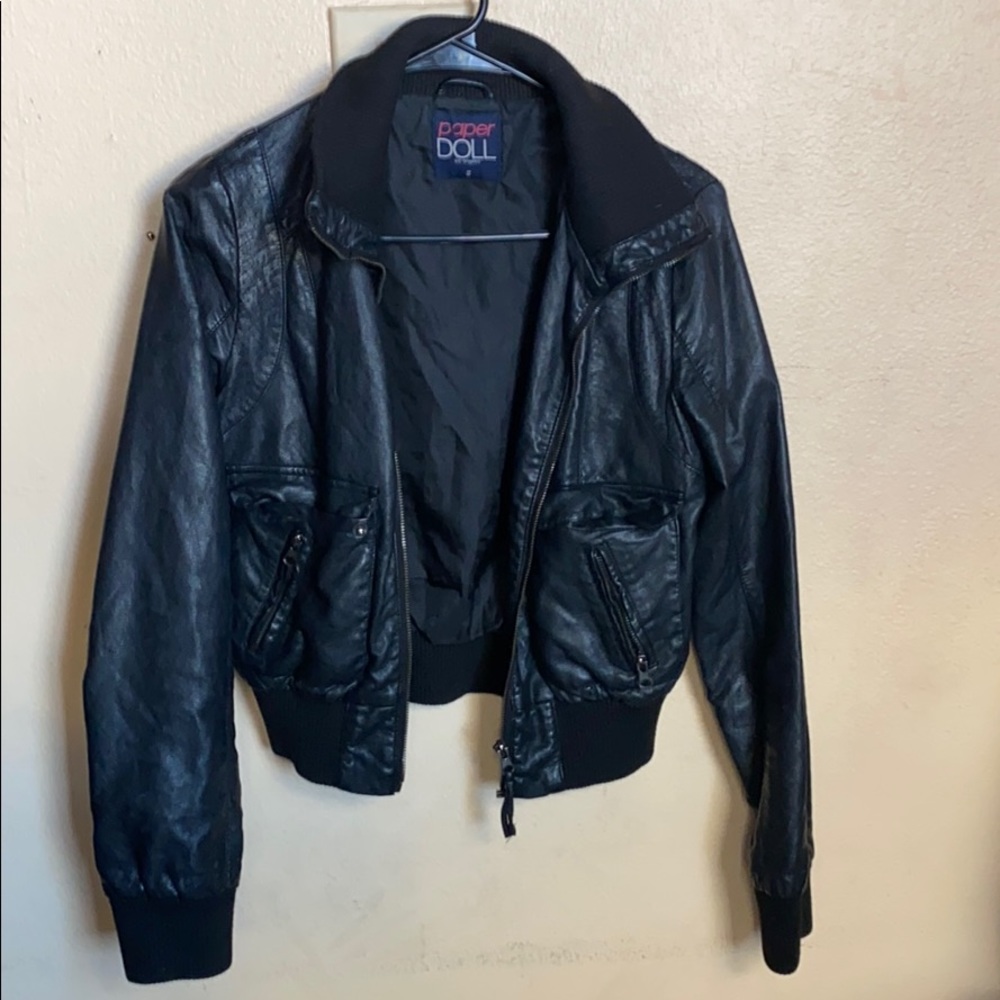 Leather bomber jacket